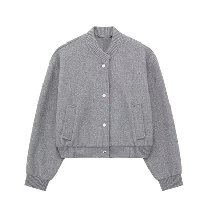 Sela Women's Cropped Bomber Jacket | Snap Buttons, Relaxed Fit 7