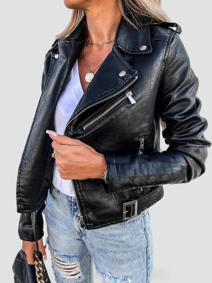 Sela Women's Leather Jacket | Faux Leather, Fitted Silhouette 1