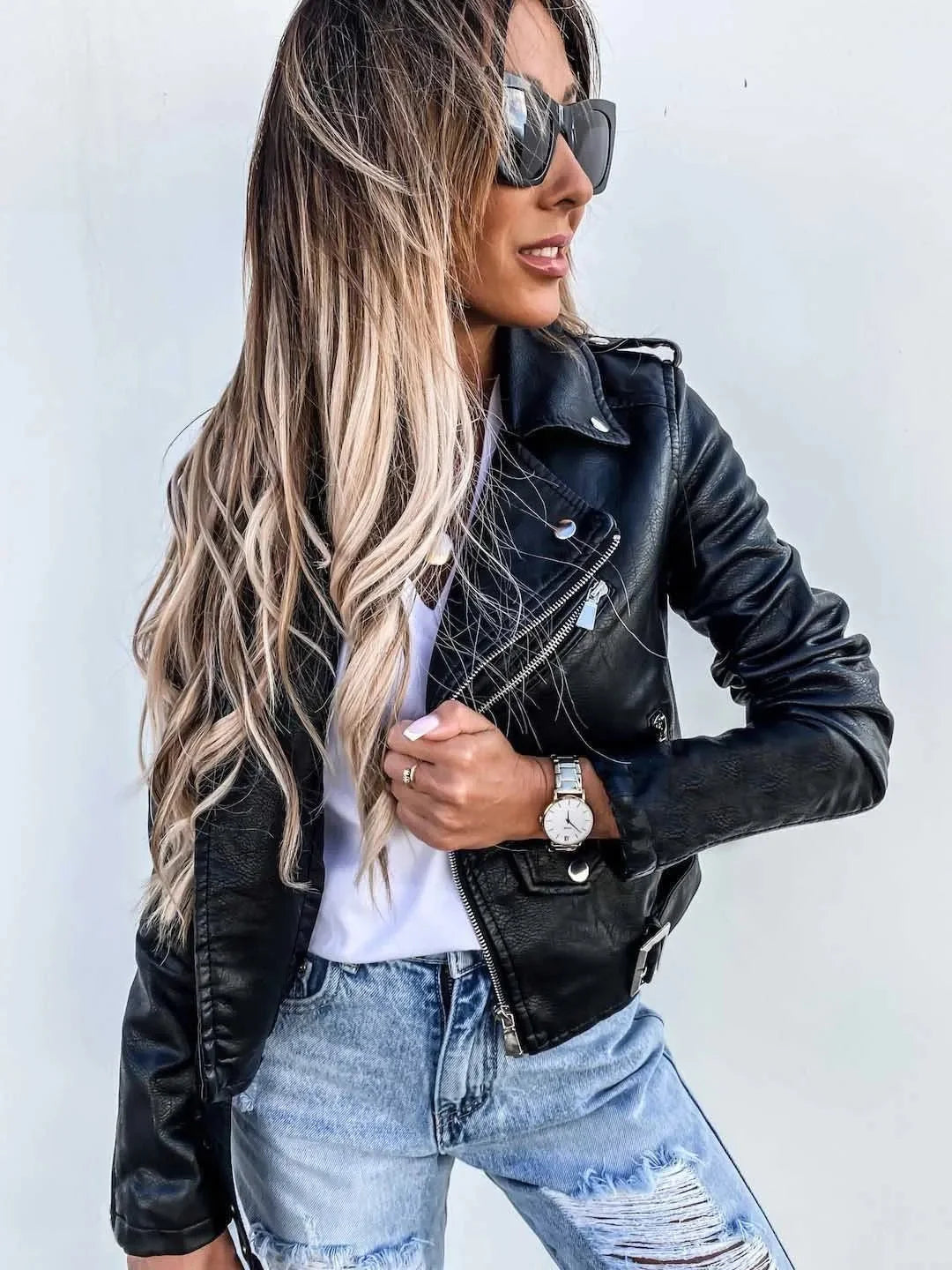 Sela Women's Leather Jacket | Faux Leather, Fitted Silhouette 2