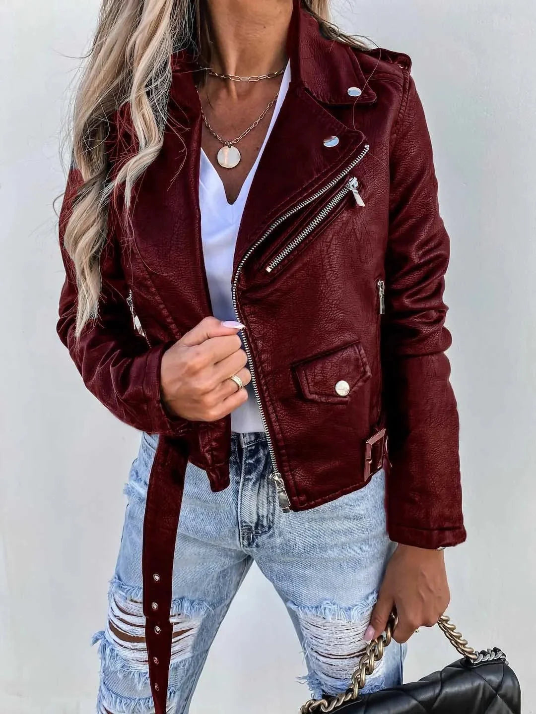 Sela Women's Leather Jacket | Faux Leather, Fitted Silhouette 3