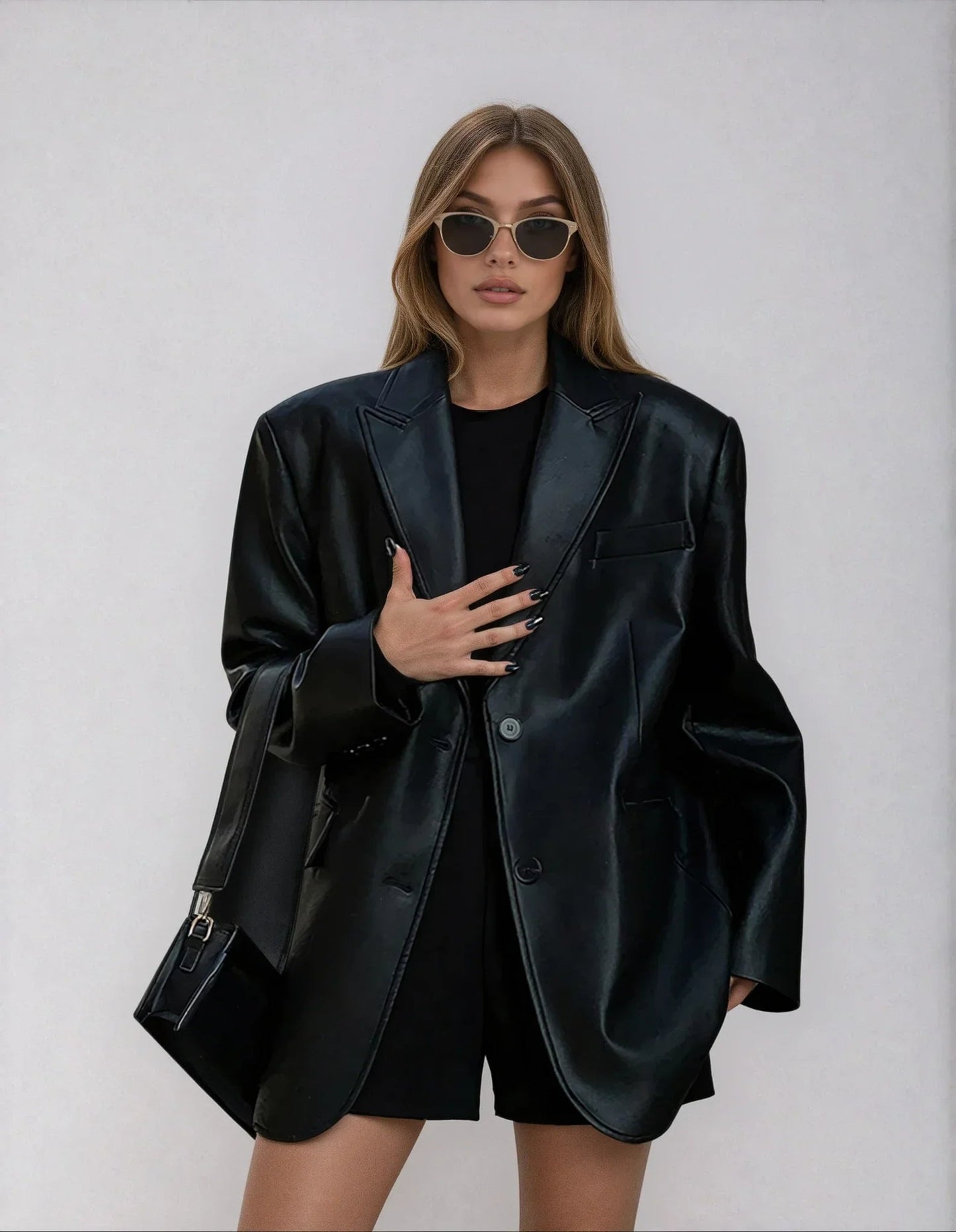Sela Women's Oversized Blazer | Faux Leather, Relaxed Fit 0