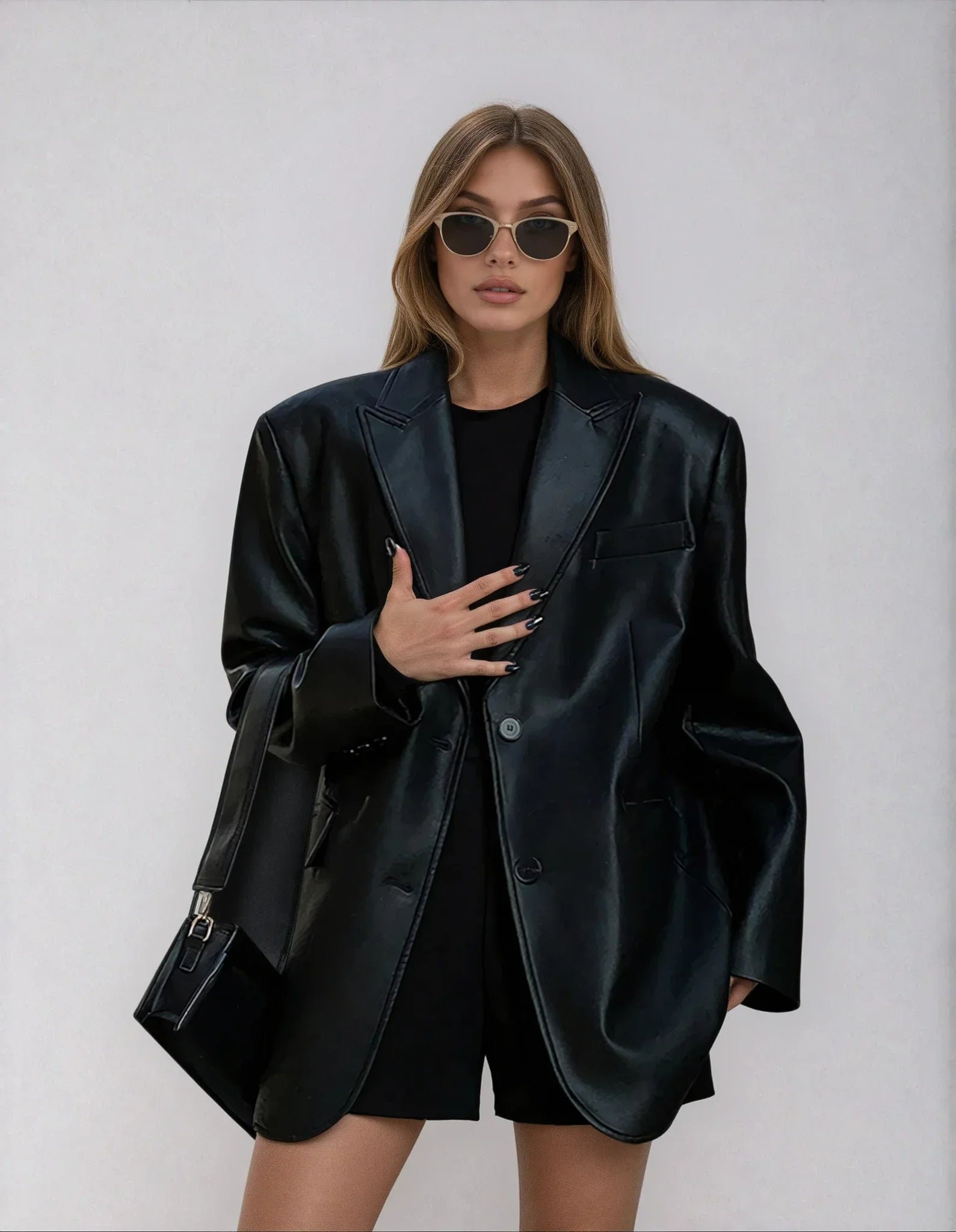 Sela Women's Oversized Blazer | Faux Leather, Relaxed Fit 0