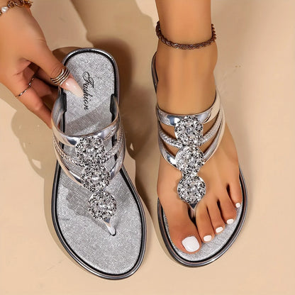 Sela Women's Sandals | Elegant Rhinestone T-Strap Design 0