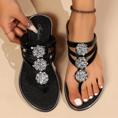 Sela Women's Sandals | Elegant Rhinestone T-Strap Design 1