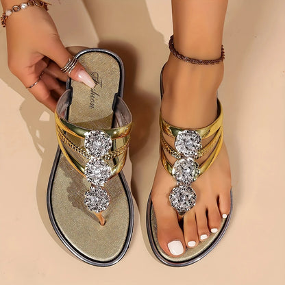 Sela Women's Sandals | Elegant Rhinestone T-Strap Design 2