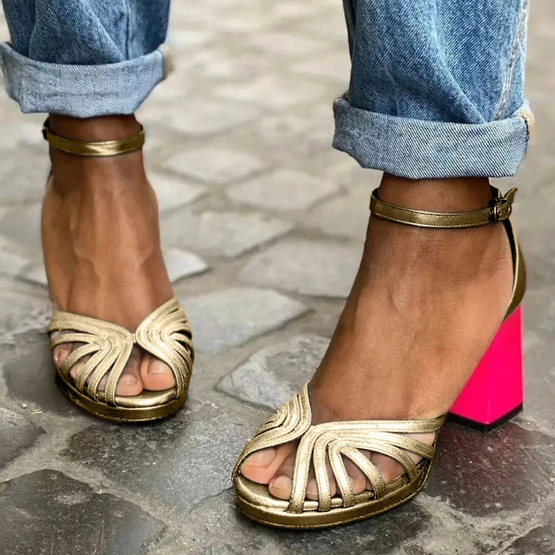 Sela Women's Sandals | Multi-Strap Open Toe Block Heel 0