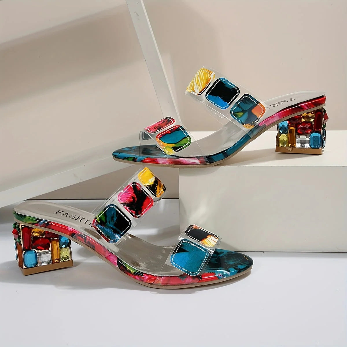 Sela Women's Slide Sandals | Open Toe, Decorative Block Heel 0