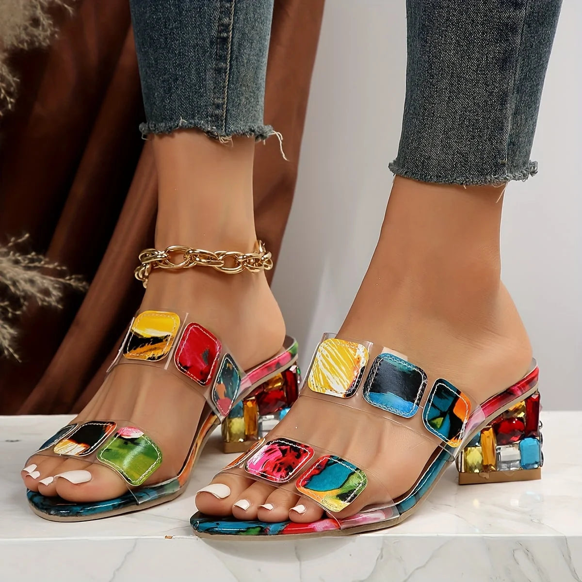 Sela Women's Slide Sandals | Open Toe, Decorative Block Heel 2