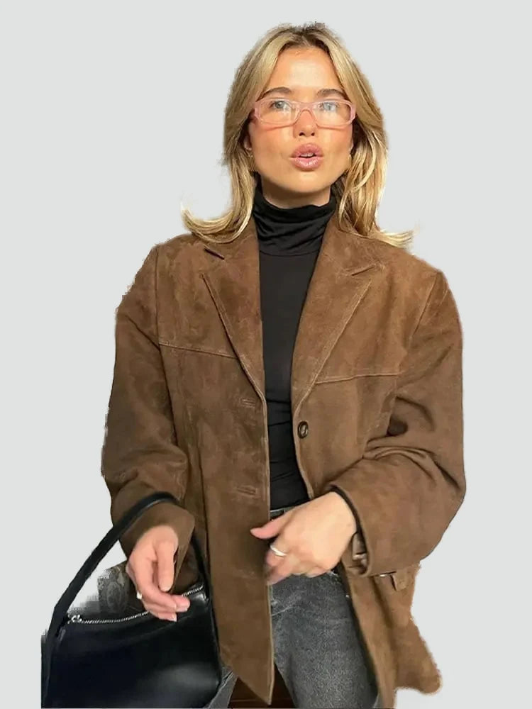 Sela Women's Suede Jacket | Classic Cut, Zip Fastening 0