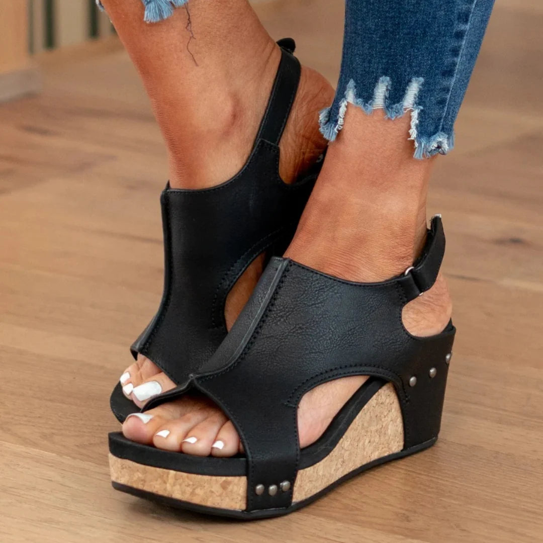 Sela Women's Wedge Sandals | Open Toe, Slingback Strap 5