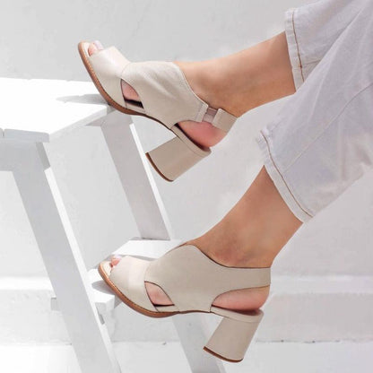 Selina Women's Sandals | Genuine Leather, Comfortable Mid-Heel 1