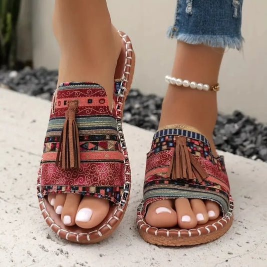 Sera Women's Slide Sandals | Open Toe, Tassel Detail 0