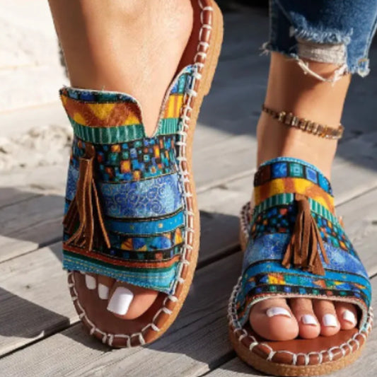 Sera Women's Slide Sandals | Open Toe, Tassel Detail 1