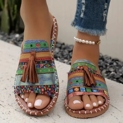 Sera Women's Slide Sandals | Open Toe, Tassel Detail 7