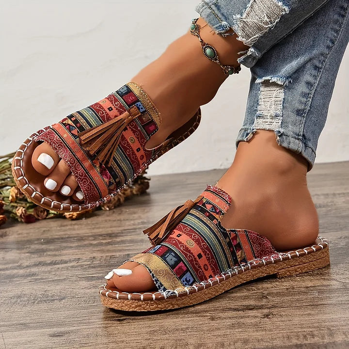 Sera Women's Slide Sandals | Open Toe, Tassel Detail 8