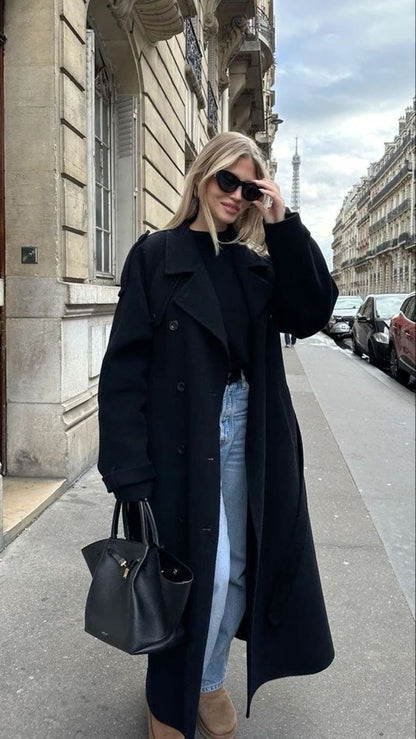 Seren Women's Trench Coat | Oversized Double-Breasted, Detachable Belt 0