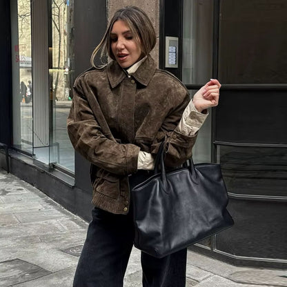 Shaheeda Women's Jacket | Oversized Suede, Vintage Style 4
