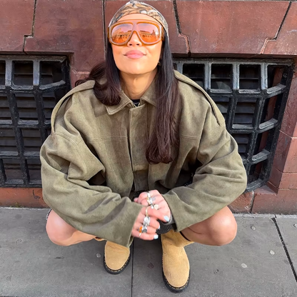 Shaheeda Women's Jacket | Oversized Suede, Vintage Style 7