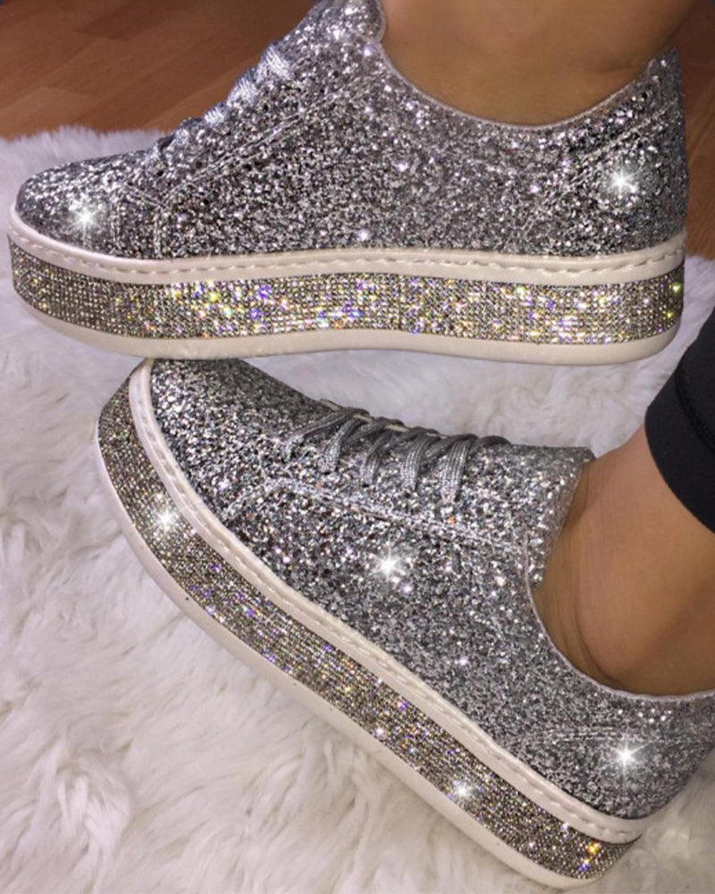 Sienna Women's White Sneakers | Glitter Detail, Casual Chic 0