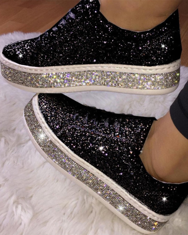 Sienna Women's White Sneakers | Glitter Detail, Casual Chic 1