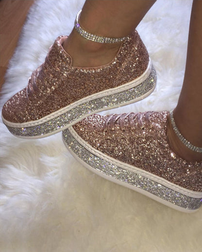 Sienna Women's White Sneakers | Glitter Detail, Casual Chic 3