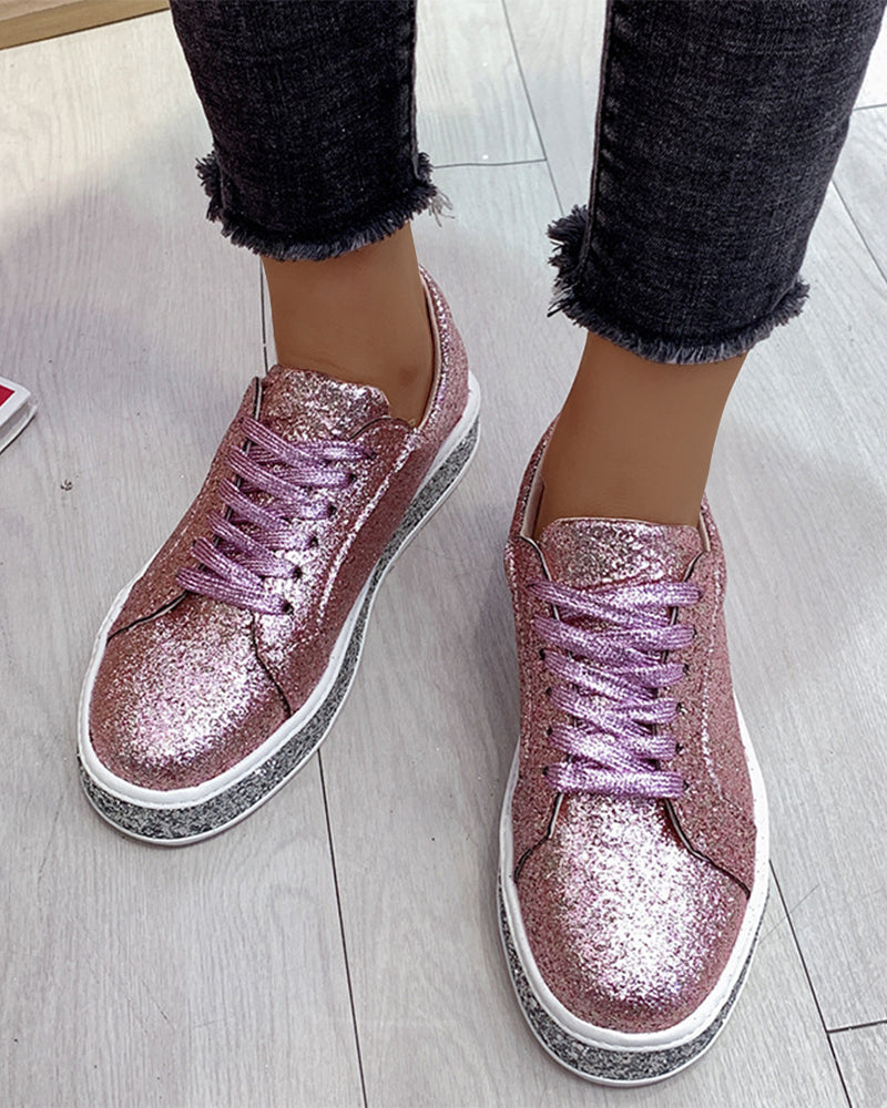 Sienna Women's White Sneakers | Glitter Detail, Casual Chic 4