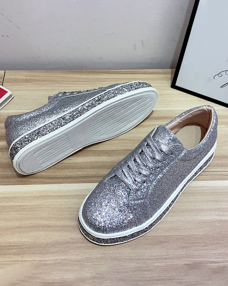 Sienna Women's White Sneakers | Glitter Detail, Casual Chic 6