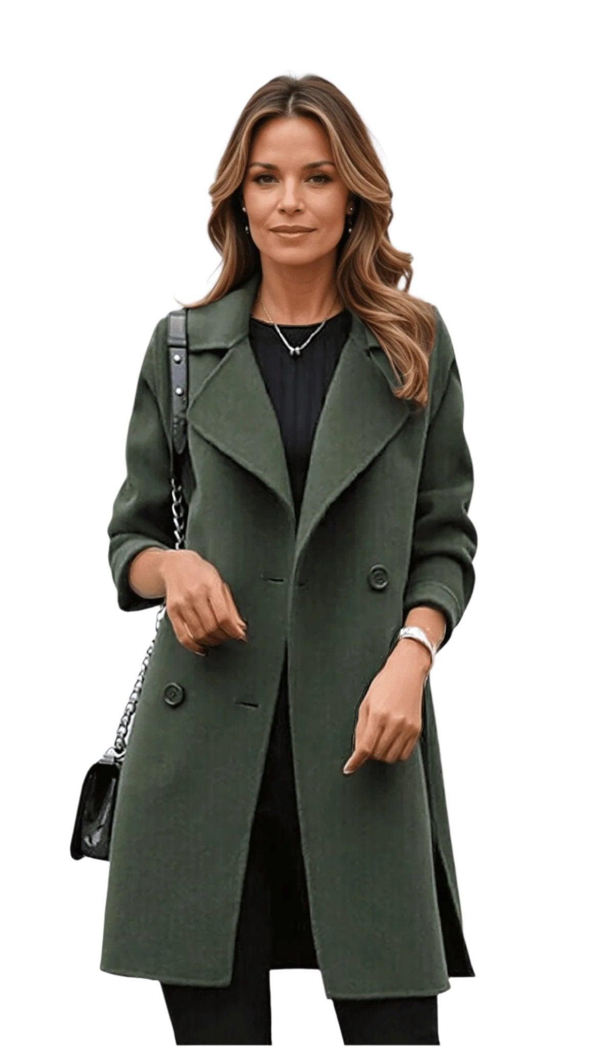 Sierra Women's Longline Wool Coat | Elegant Double-Breasted Trench Design 1