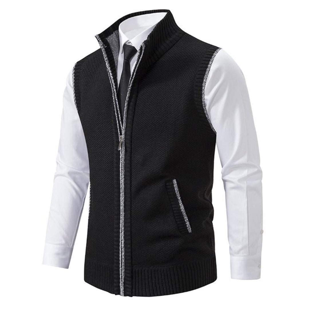 Sleek Men's Black Vest | Modern Knit Design, Versatile Layering 5