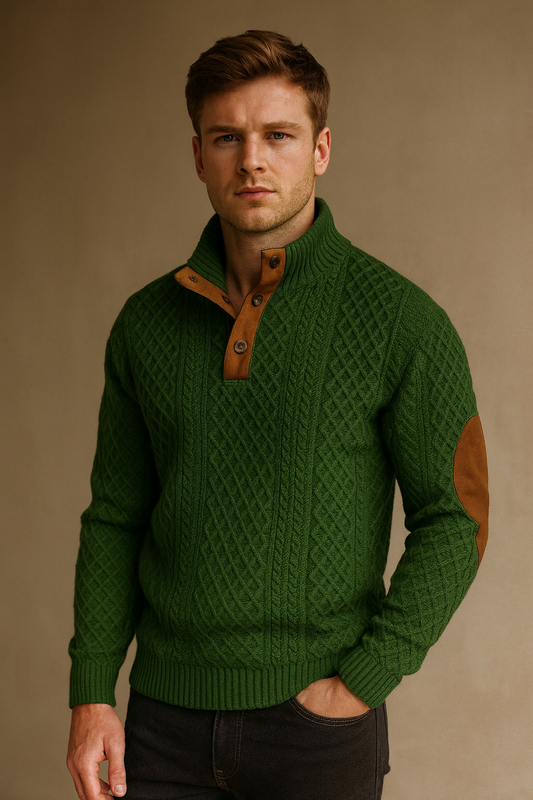 Sleek Men's Jacquard Knit Sweater | Button Collar, Spring-Ready 1