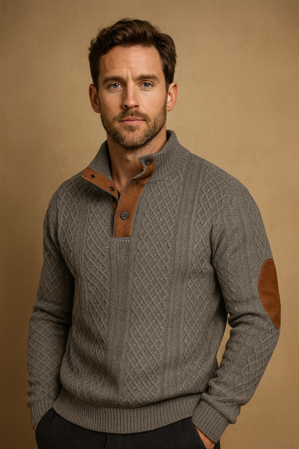 Sleek Men's Jacquard Knit Sweater | Button Collar, Spring-Ready 2