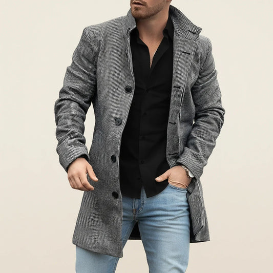 Sleek Men's Overcoat | Patchwork Design, Wool Winter Essential 0