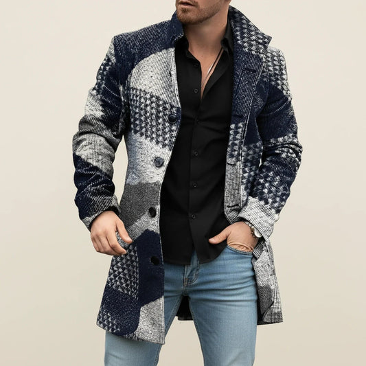 Sleek Men's Overcoat | Patchwork Design, Wool Winter Essential 1