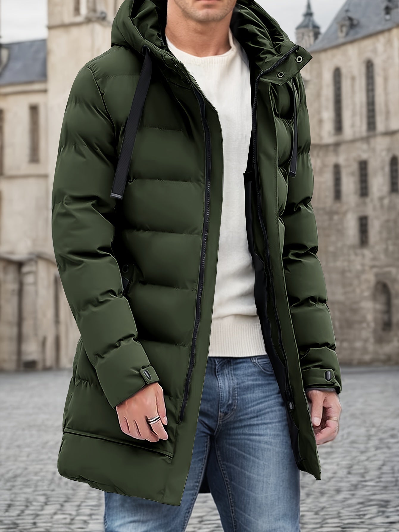 Sleek Men's Puffer Jacket | Adjustable Hood, Winter Essential 2