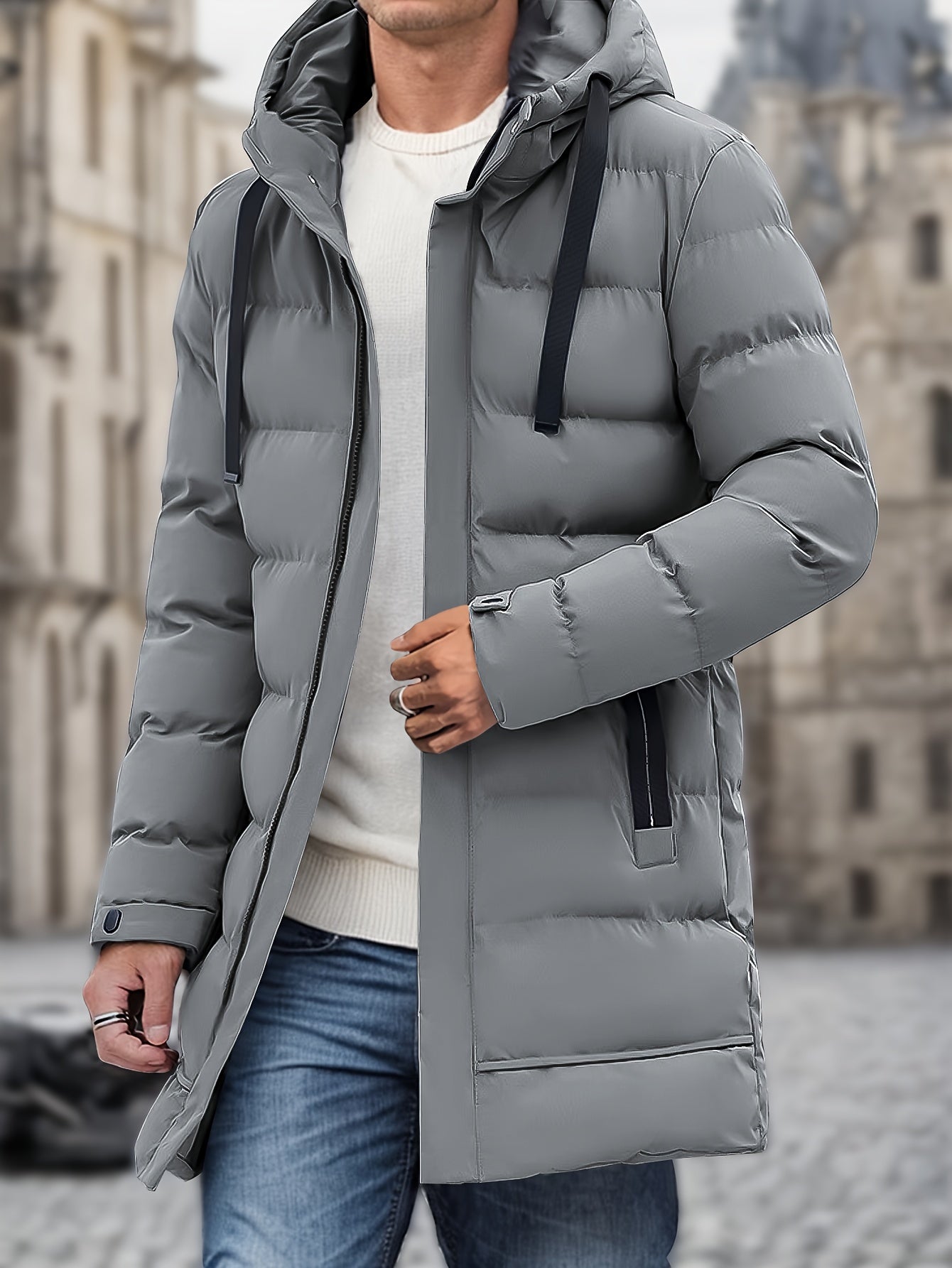Sleek Men's Puffer Jacket | Adjustable Hood, Winter Essential 3