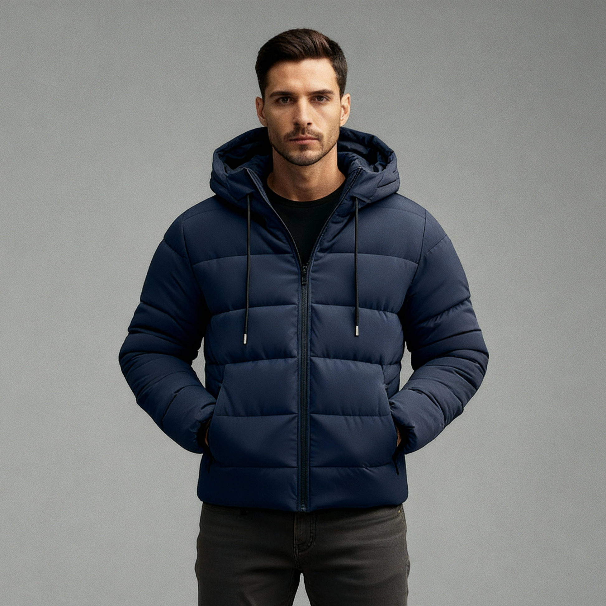 Sleek Men's Puffer Jacket | Quilted Design with Hood 0