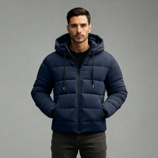 Sleek Men's Puffer Jacket | Quilted Design with Hood 0