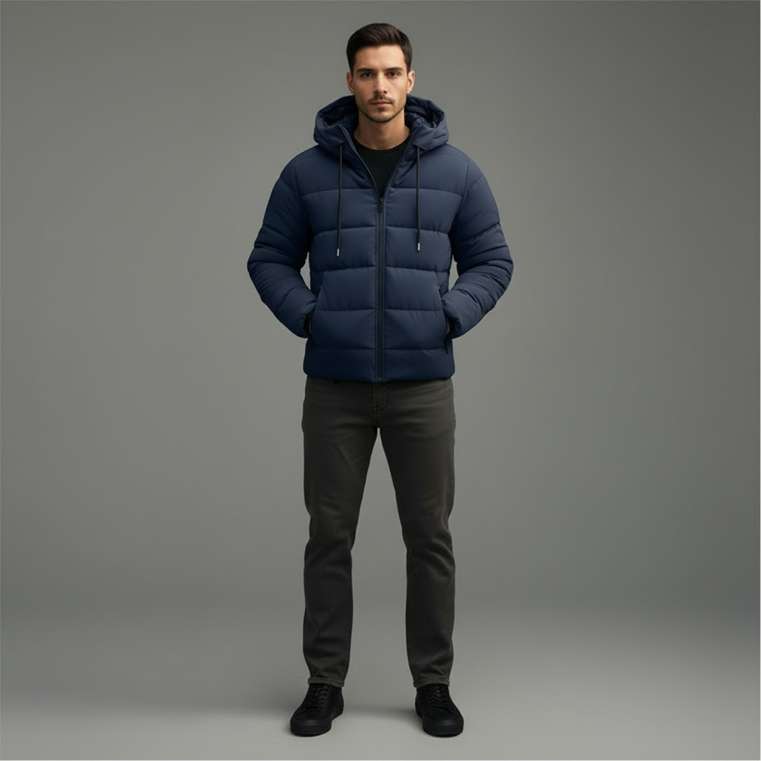 Sleek Men's Puffer Jacket | Quilted Design with Hood 1