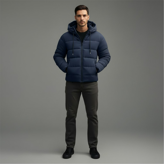 Sleek Men's Puffer Jacket | Quilted Design with Hood 1