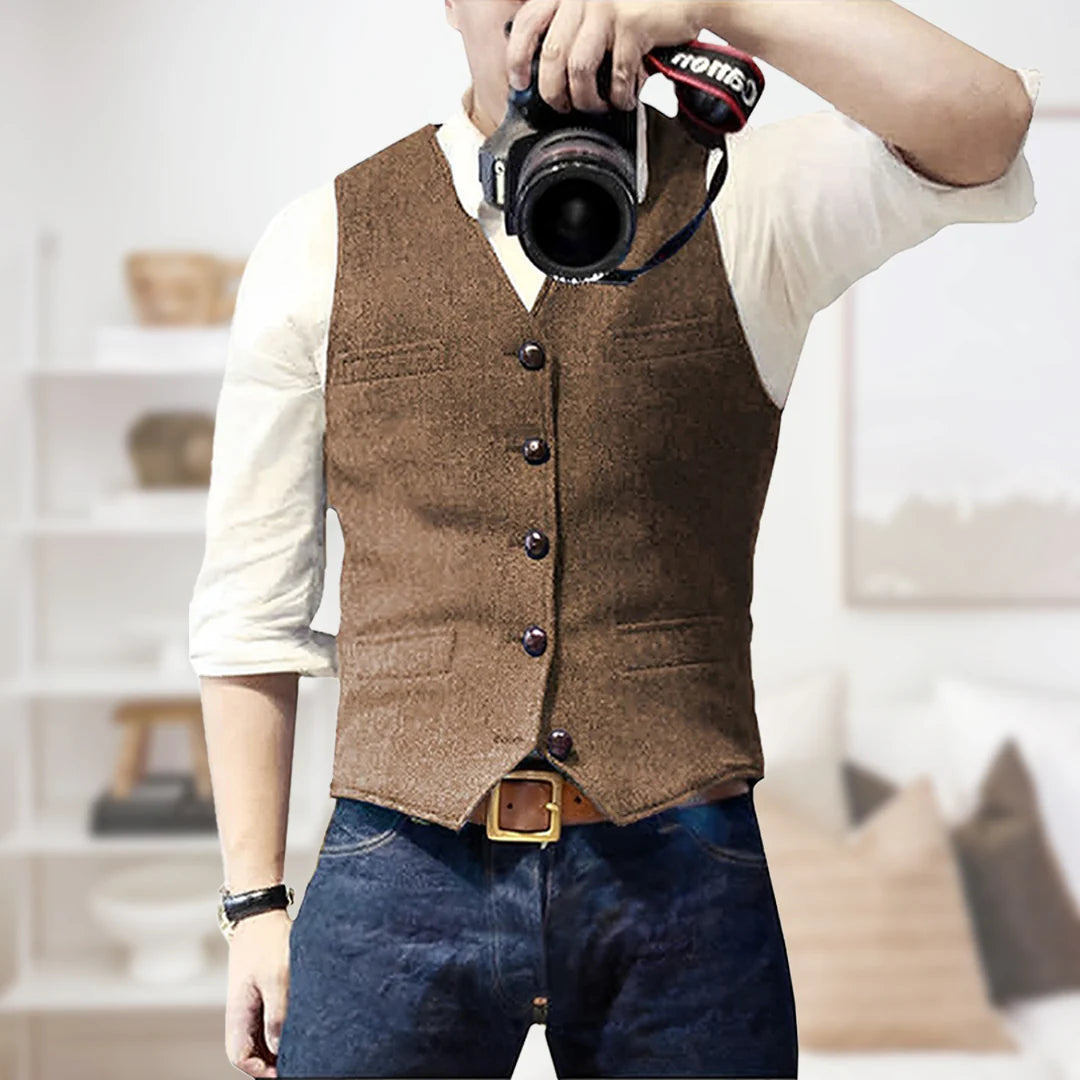 Sleek Men's Vintage Vest | Lightweight, Classic Button Placket 4