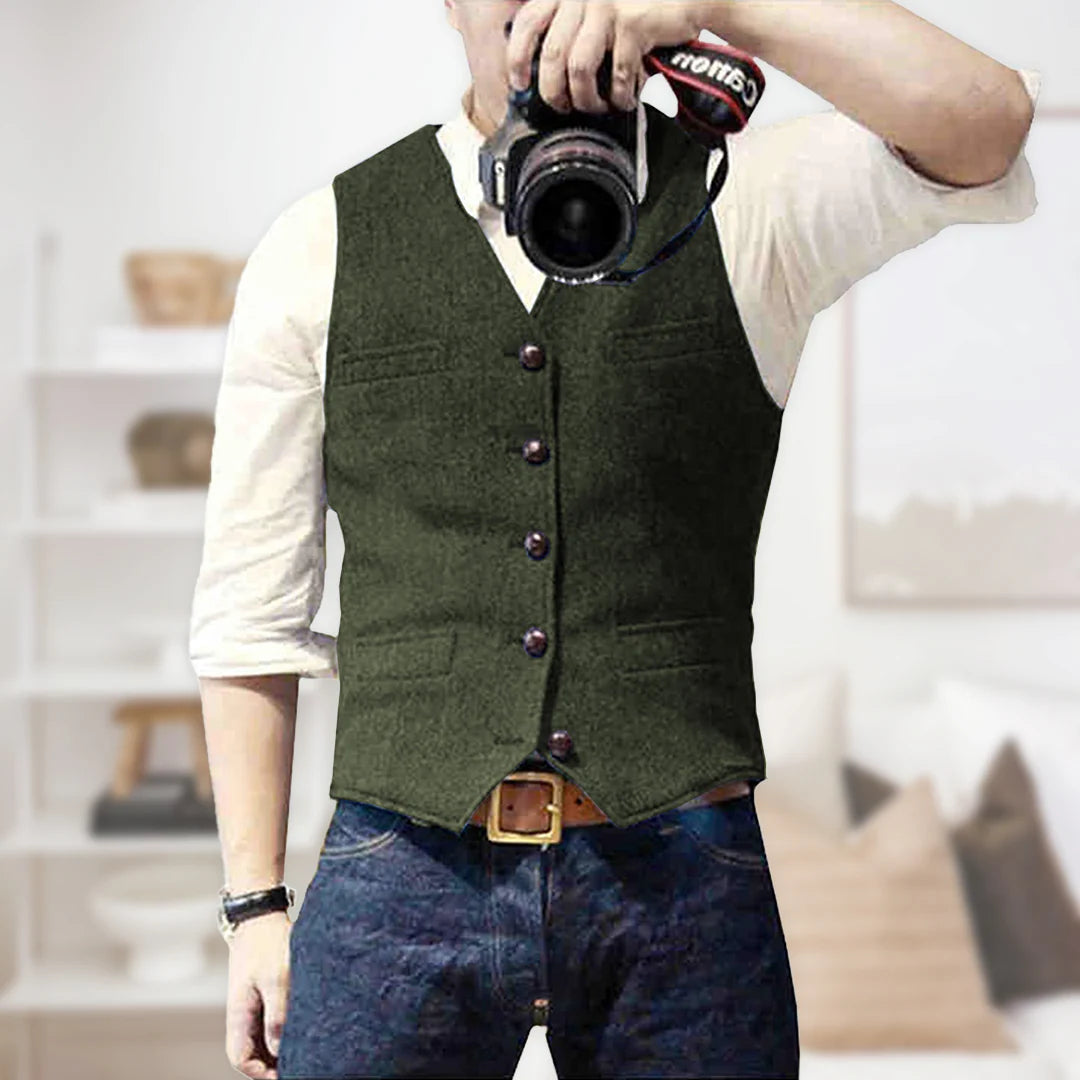 Sleek Men's Vintage Vest | Lightweight, Classic Button Placket 8