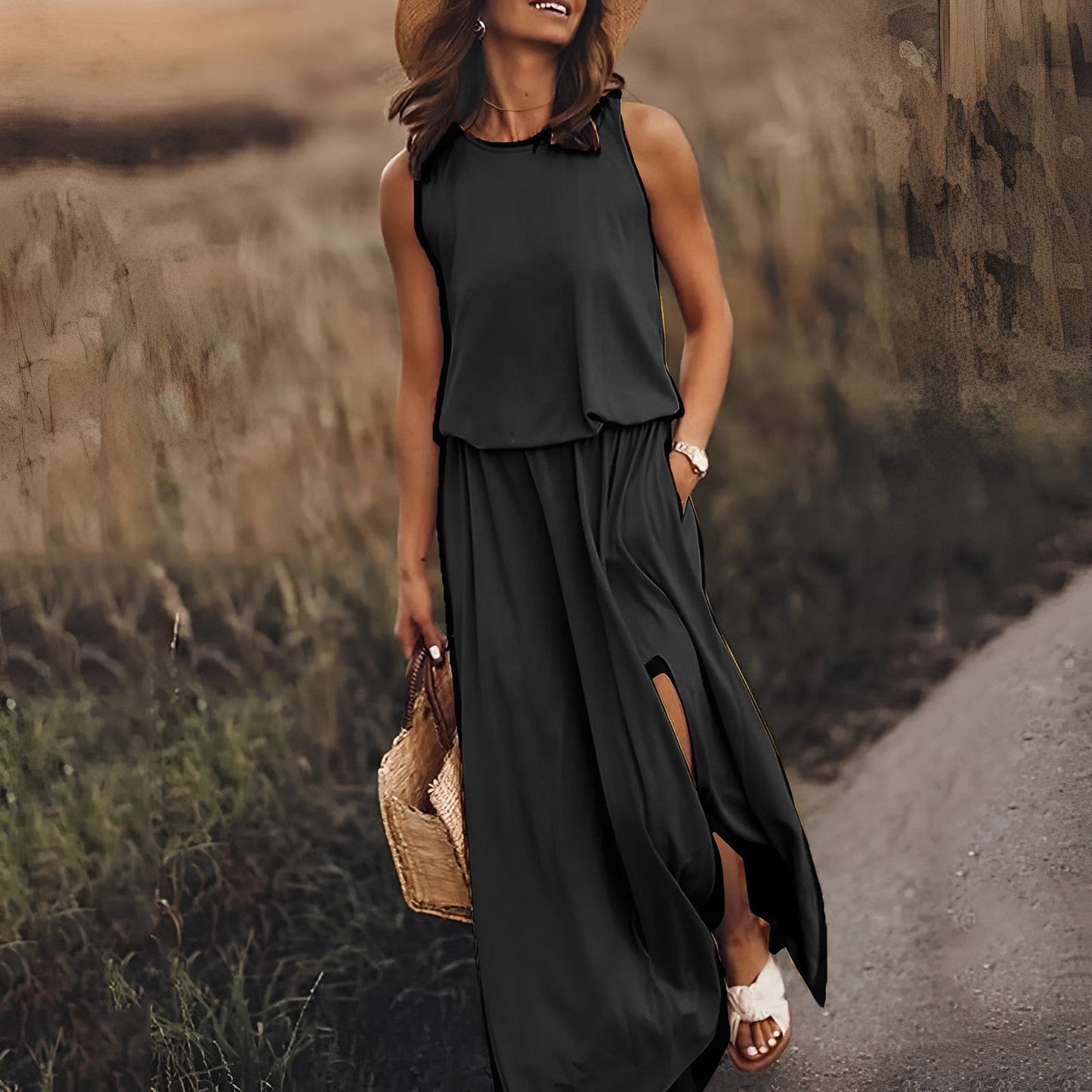 Sleek Women's Maxi Dress | Elegant Sleeveless White Design 1