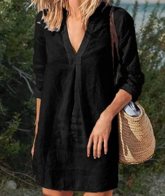 Soleil Women's Mini Dress | V-Neck, 3/4 Sleeves, Summer Ready 0