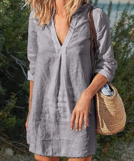 Soleil Women's Mini Dress | V-Neck, 3/4 Sleeves, Summer Ready 1