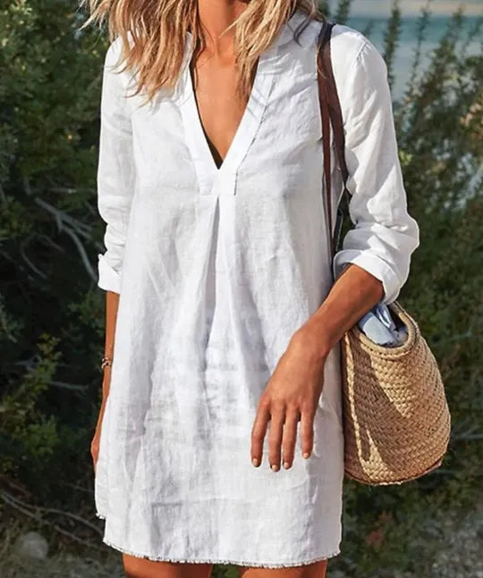 Soleil Women's Mini Dress | V-Neck, 3/4 Sleeves, Summer Ready 2