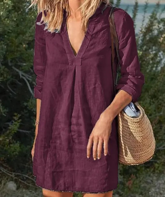 Soleil Women's Mini Dress | V-Neck, 3/4 Sleeves, Summer Ready 3