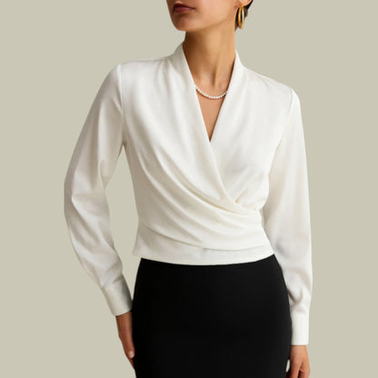 Sophia Women's Blouse | Satin V-Neck, Elegant Design 0