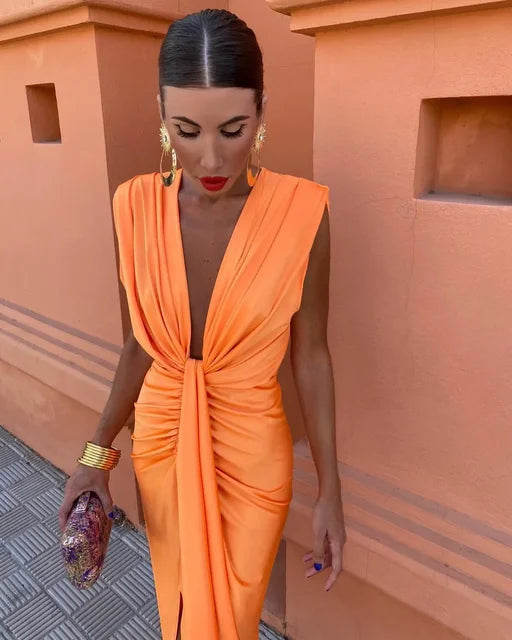 Sophia Women's Midi Dress | Plunging Neckline, Elegant Cocktail Dress 2