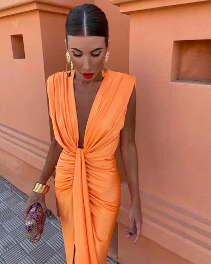 Sophia Women's Midi Dress | Plunging Neckline, Elegant Cocktail Dress 2