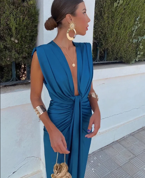 Sophia Women's Midi Dress | Plunging Neckline, Elegant Cocktail Dress 3